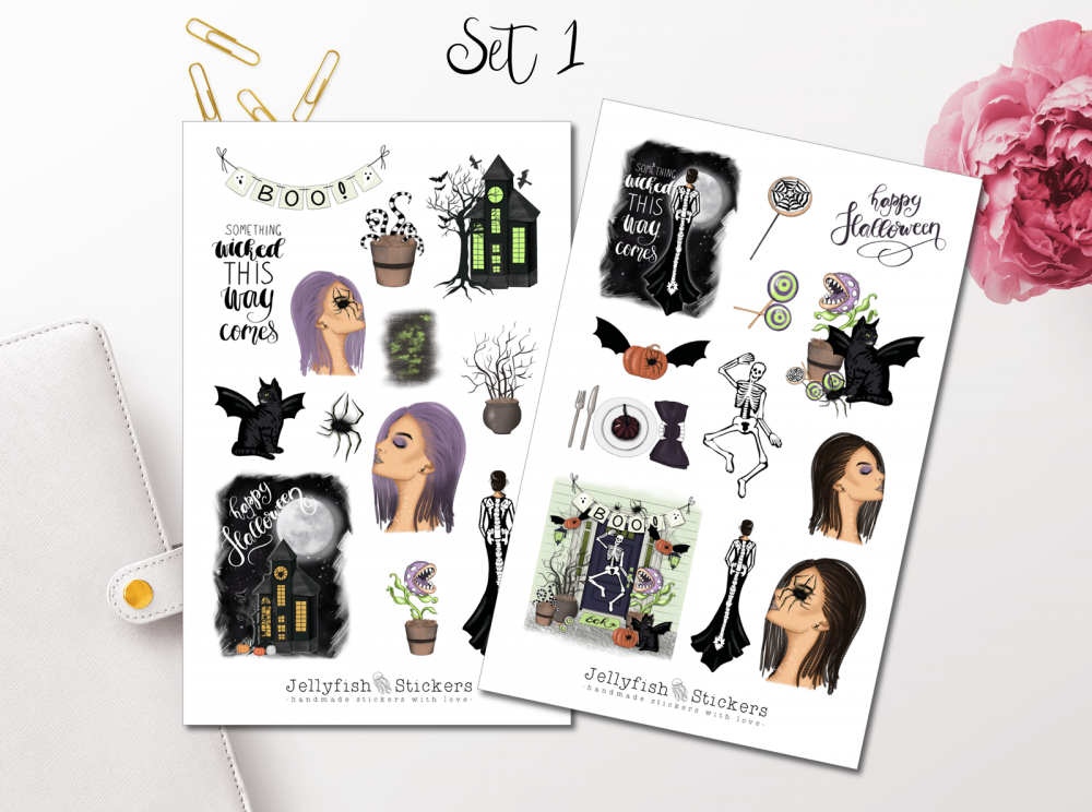 Mädchen Halloween Hexe Sticker Set